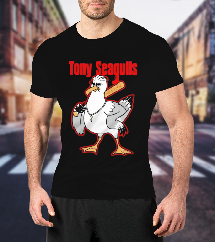 Tony Seagulls Mobster Bird Seagull Mafia T-Shirt