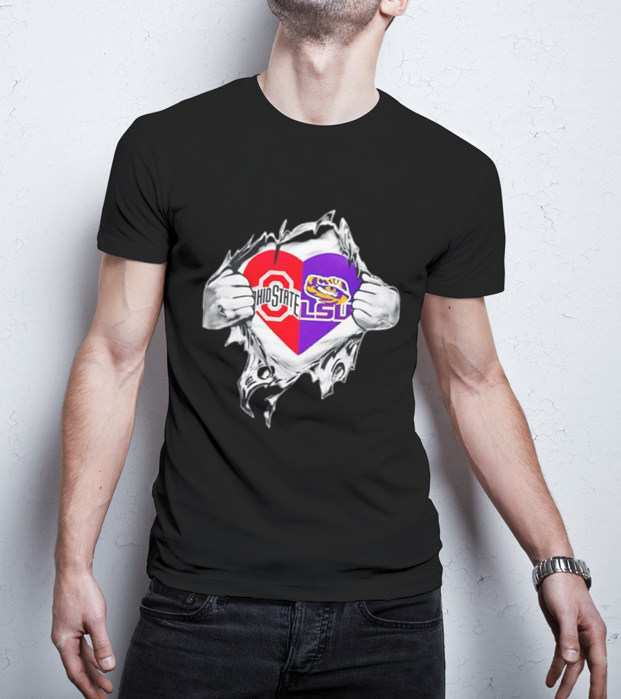 Ohio State LSU Heart Ripped Open Fan T-Shirt