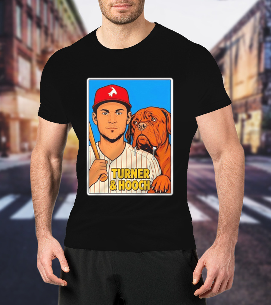 Philadelphia Phillies Trea Turner And Hooch Baseball Retro Illustrated Print T-Shirt