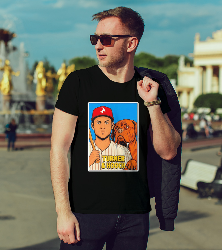 Philadelphia Phillies Trea Turner And Hooch Baseball Retro Illustrated Print T-Shirt