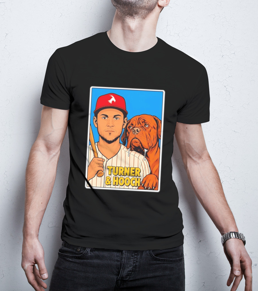 Philadelphia Phillies Trea Turner And Hooch Baseball Retro Illustrated Print T-Shirt