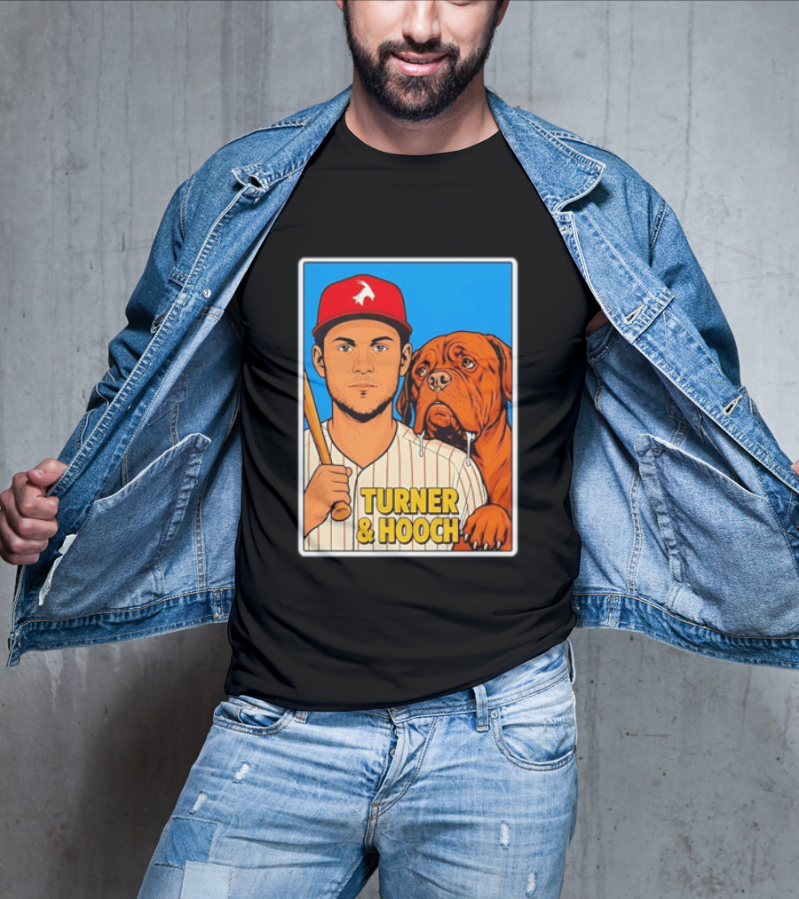 Philadelphia Phillies Trea Turner And Hooch Baseball Retro Illustrated Print T-Shirt