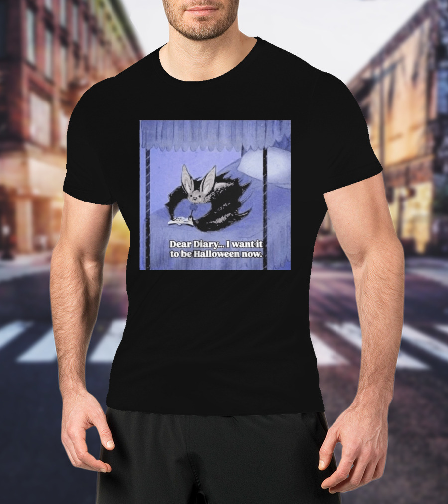 Dear Diary I Want It To Be Halloween Now Bat Creature Bed Scene T-Shirt