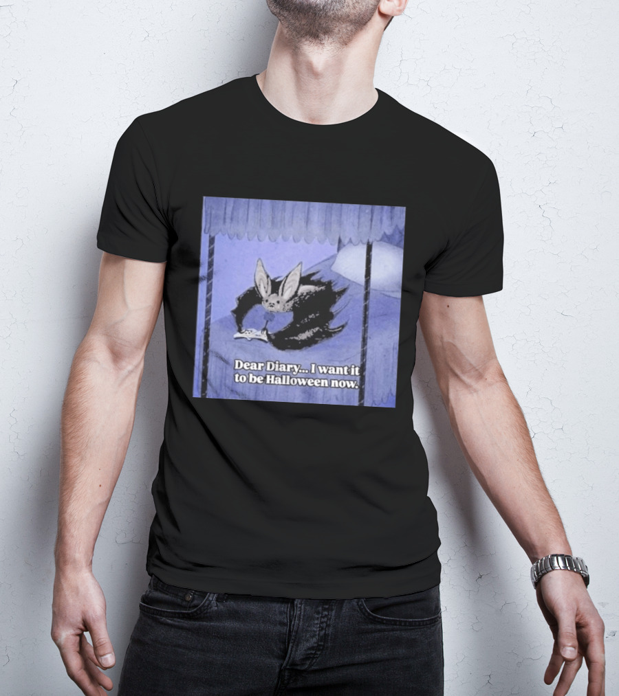 Dear Diary I Want It To Be Halloween Now Bat Creature Bed Scene T-Shirt