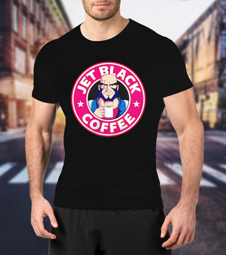 Jet Black Coffee Stern Man Holding T-Shirt