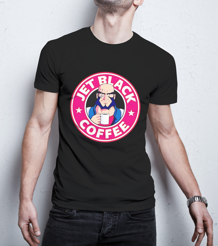 Jet Black Coffee Stern Man Holding T-Shirt