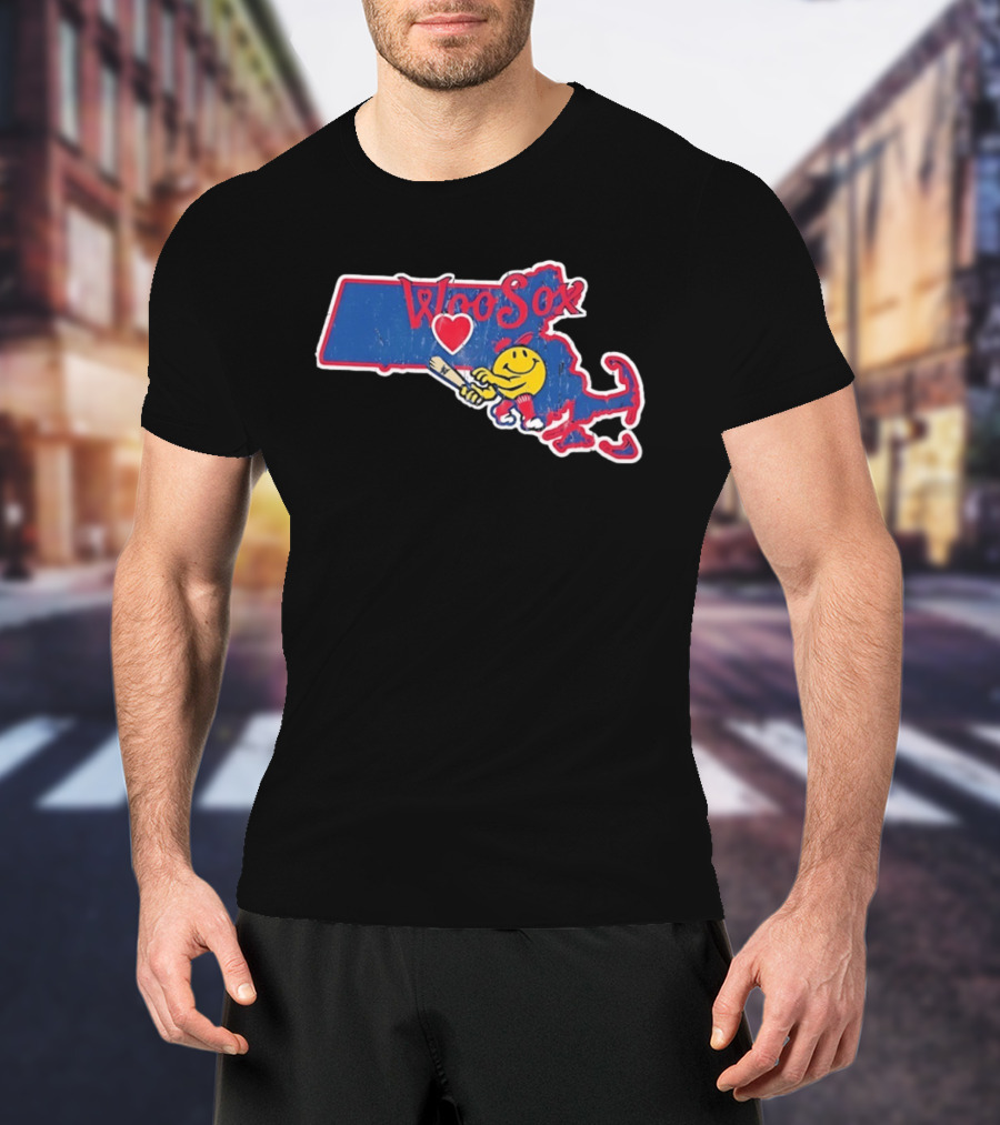 WooSox Massachusetts Heart Baseball Distressed T-Shirt
