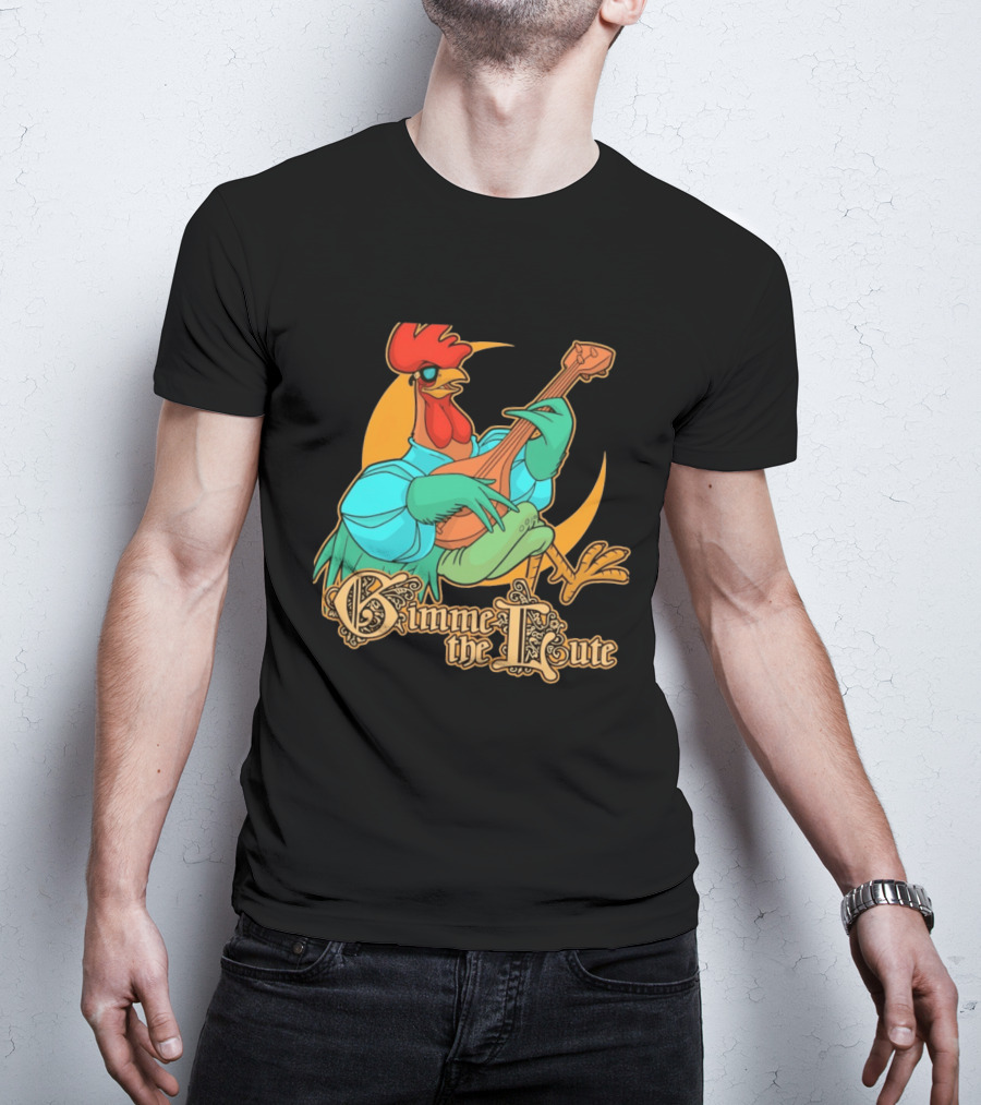 Rooster Musician Gimme The Lute Bard Funny Chicken Playing Instrument T-Shirt