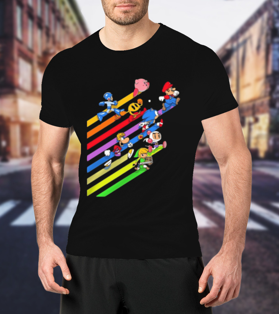 Legends Gaming Mario Pac Man Mega Man Sonic Link Kirby Bomberman Rayman Characters T-Shirt