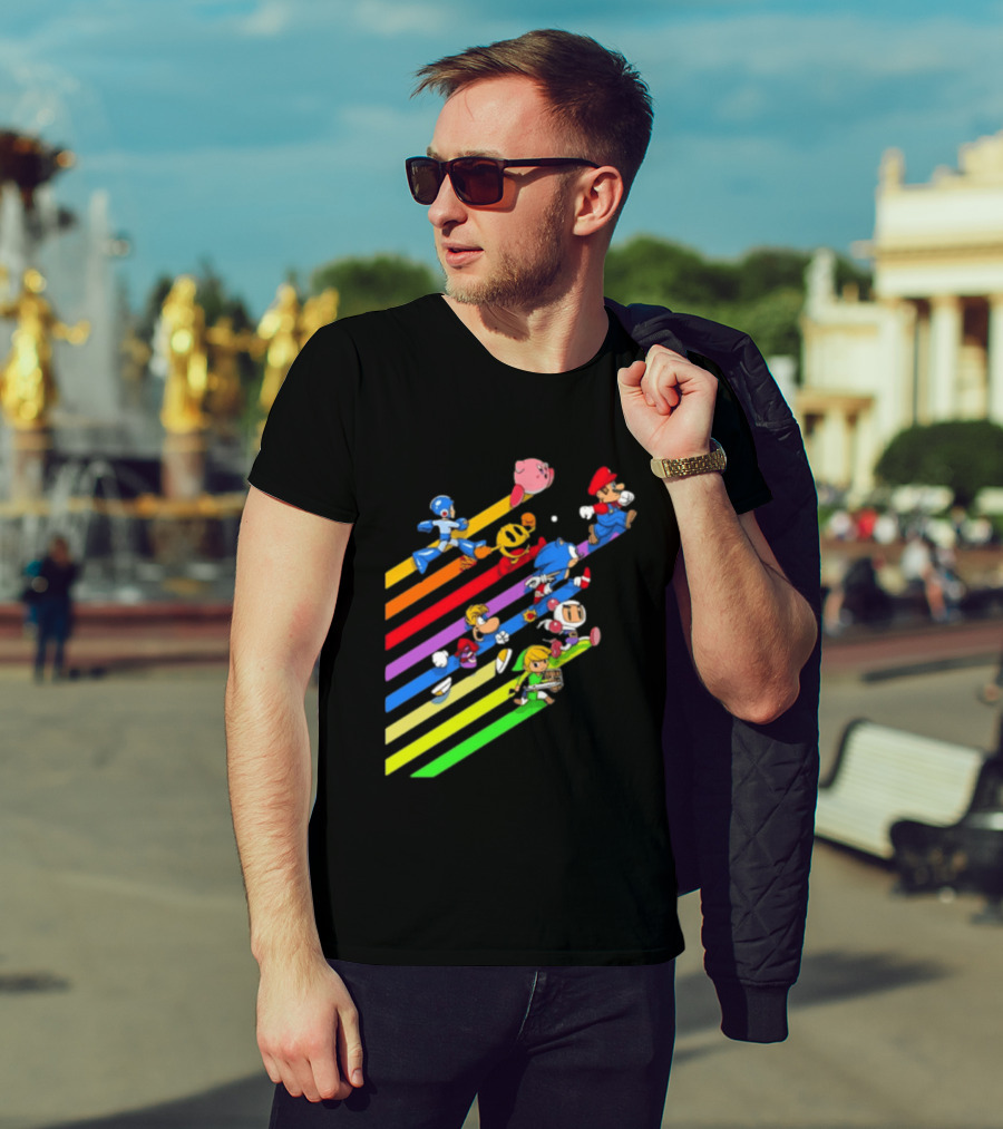 Legends Gaming Mario Pac Man Mega Man Sonic Link Kirby Bomberman Rayman Characters T-Shirt