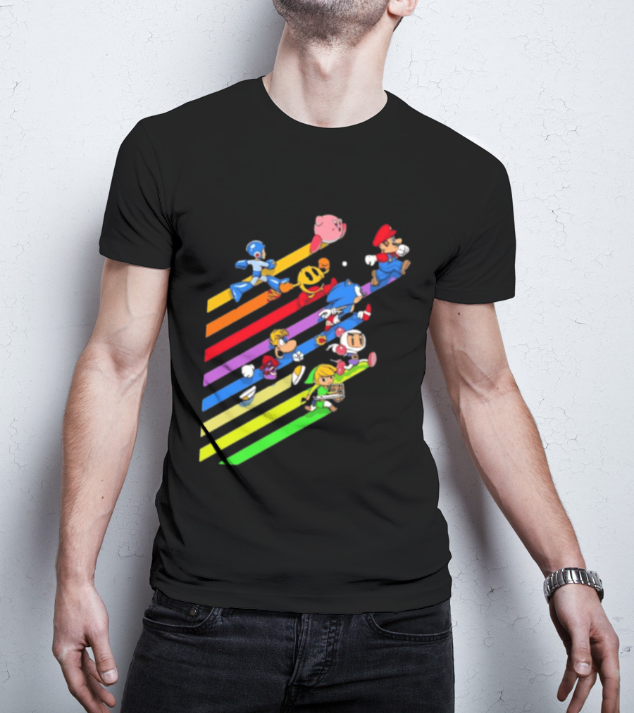 Legends Gaming Mario Pac Man Mega Man Sonic Link Kirby Bomberman Rayman Characters T-Shirt