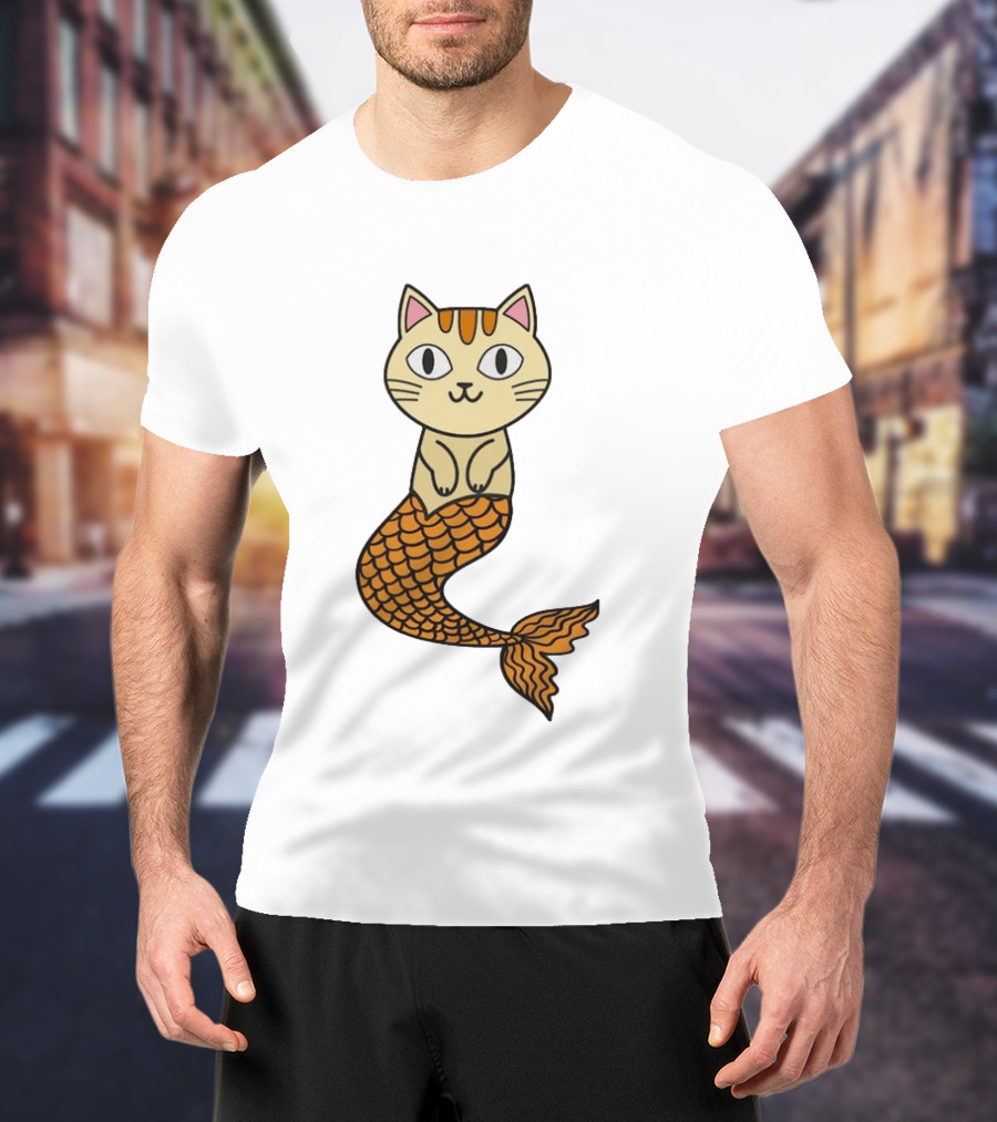 Cat Mermaid Whiskered Feline With Orange Scales T-Shirt