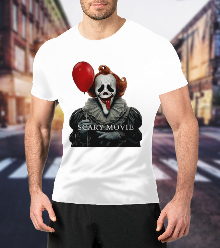 Pennywise Scary Movie Mashup Creepy Clown With Red Balloon T-Shirt