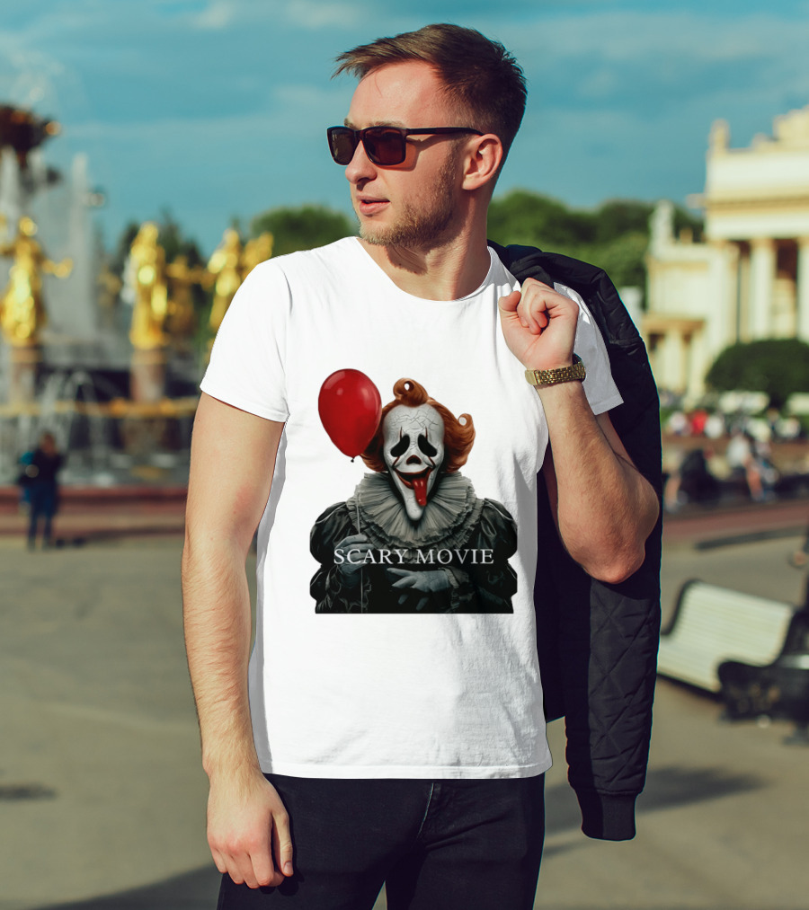Pennywise Scary Movie Mashup Creepy Clown With Red Balloon T-Shirt