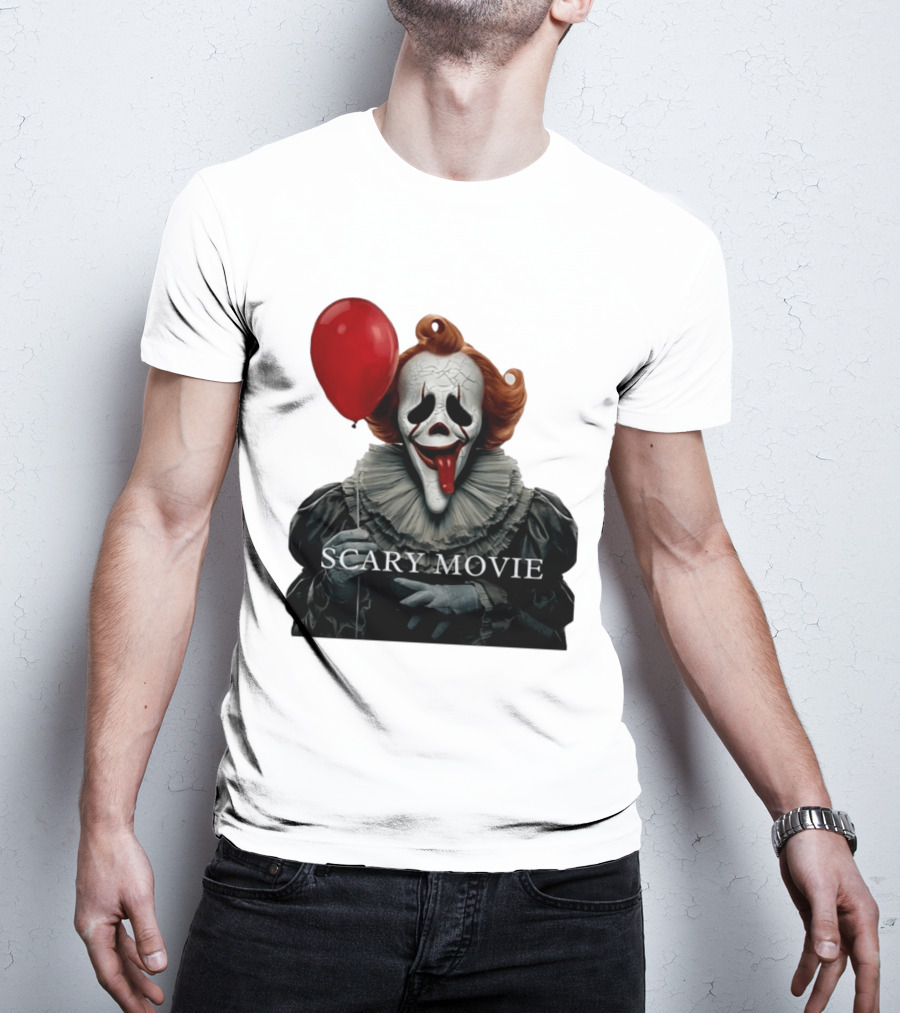 Pennywise Scary Movie Mashup Creepy Clown With Red Balloon T-Shirt