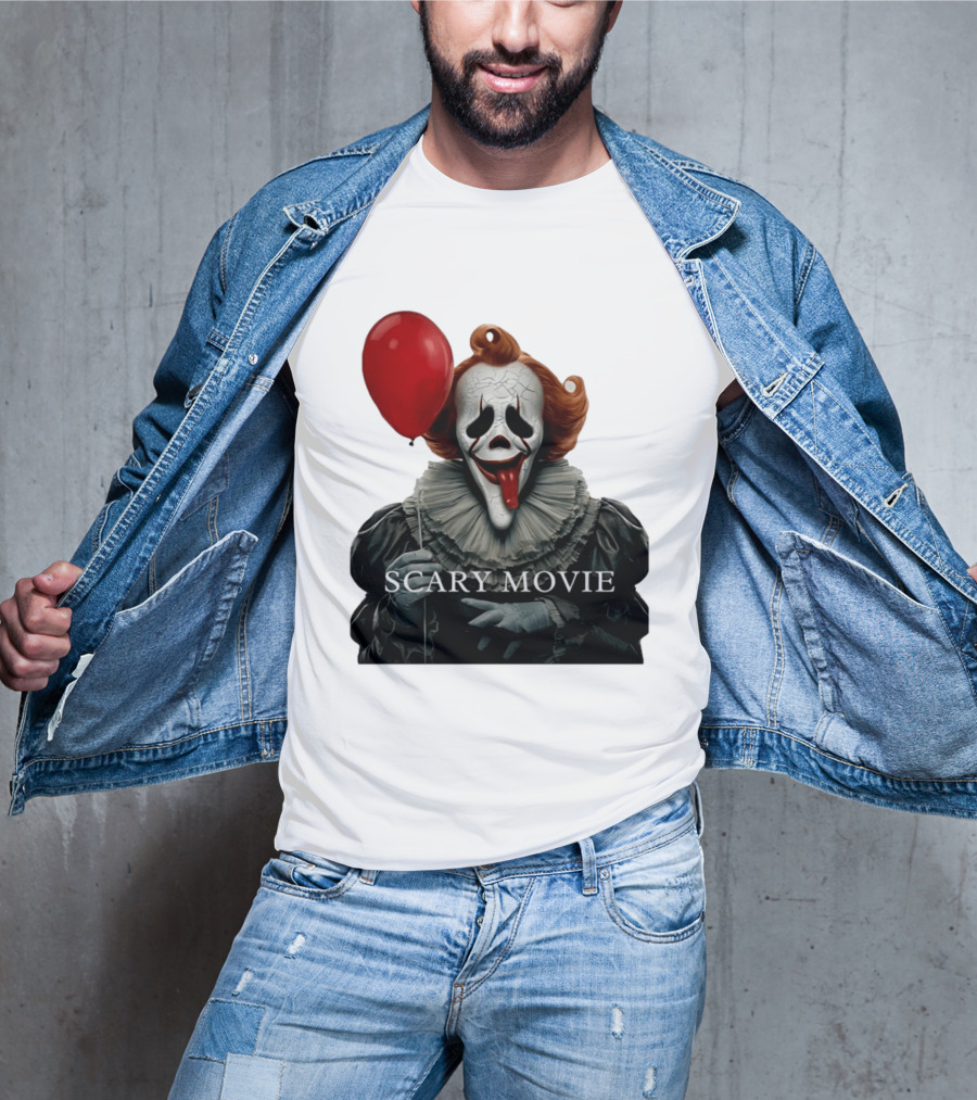Pennywise Scary Movie Mashup Creepy Clown With Red Balloon T-Shirt