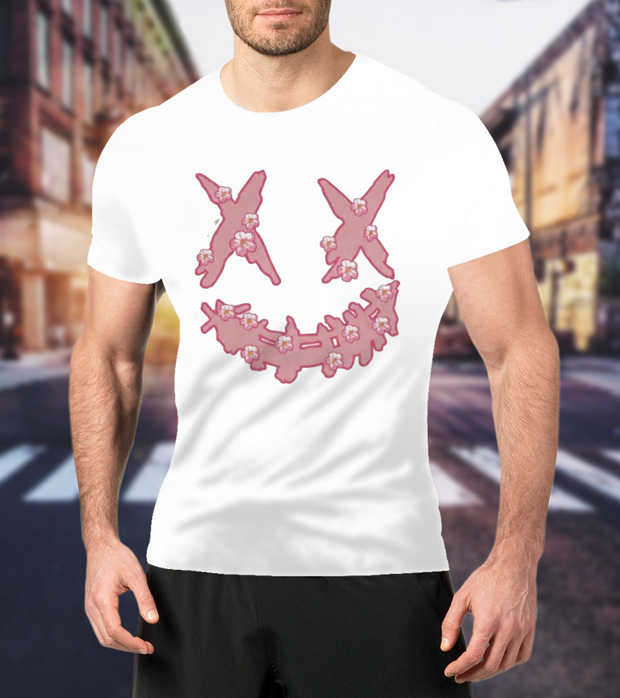 Kaos Ric Ricky Is Clown Sakura Pink Embroidery With Floral X Smiley T-Shirt