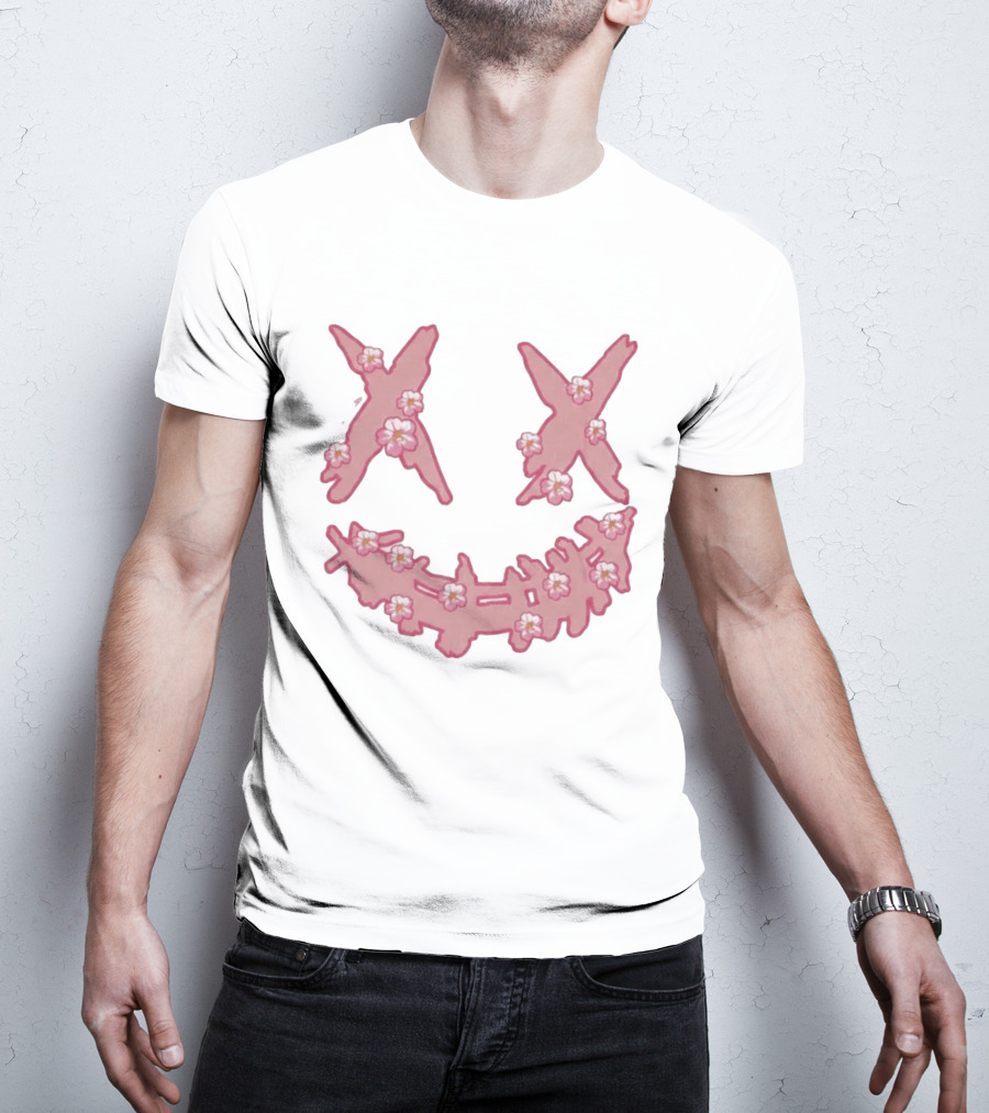 Kaos Ric Ricky Is Clown Sakura Pink Embroidery With Floral X Smiley T-Shirt