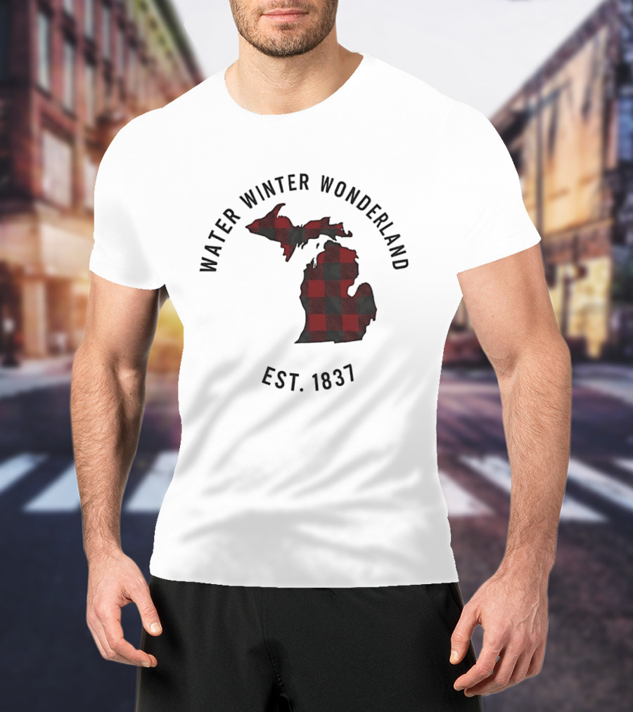 Michigan Water Winter Wonderland Est 1837 Plaid T-Shirt