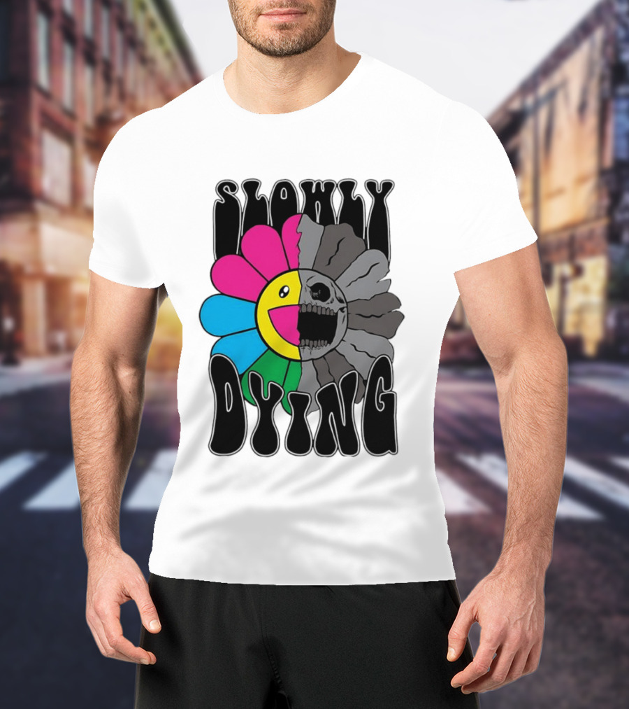 Slowly Dying Colorful Flower Skull Dark Half Happy Half Grim T-Shirt