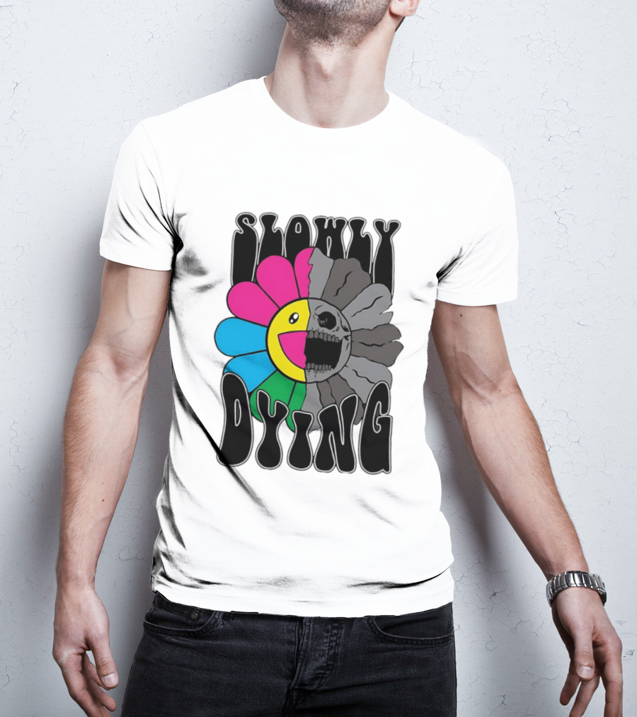 Slowly Dying Colorful Flower Skull Dark Half Happy Half Grim T-Shirt