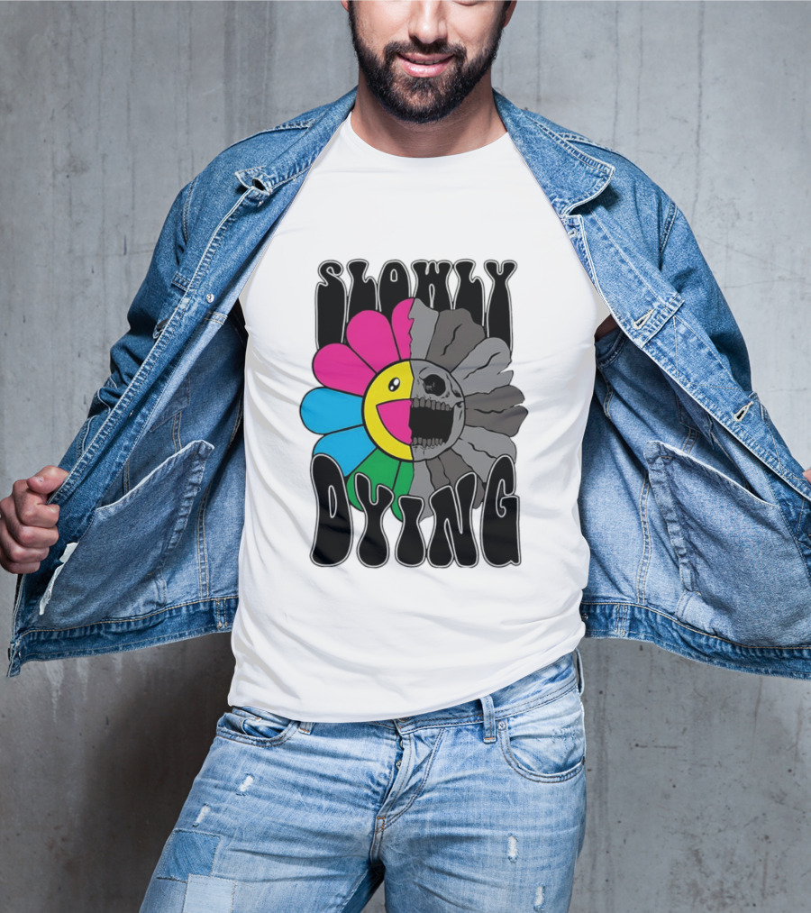 Slowly Dying Colorful Flower Skull Dark Half Happy Half Grim T-Shirt