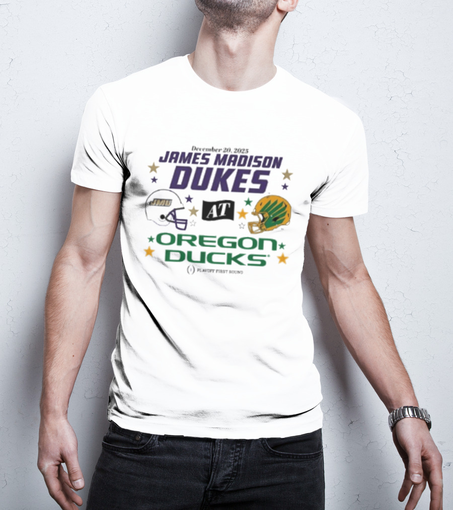 James Madison Dukes Vs Oregon Ducks December 20 2025 CFP Playoff First Round T-Shirt