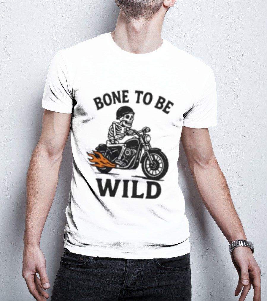 Bone To Be Wild Skeleton Motorcycle Rider Flames T-Shirt