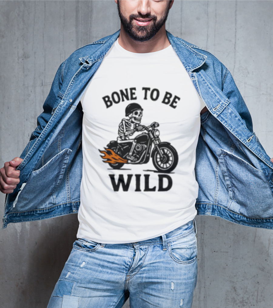 Bone To Be Wild Skeleton Motorcycle Rider Flames T-Shirt