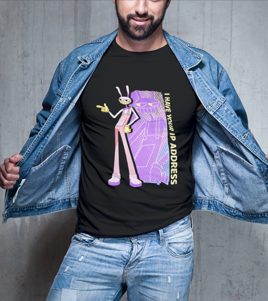 Jax I Have Your IP Address Meme Character In Overalls T-Shirt