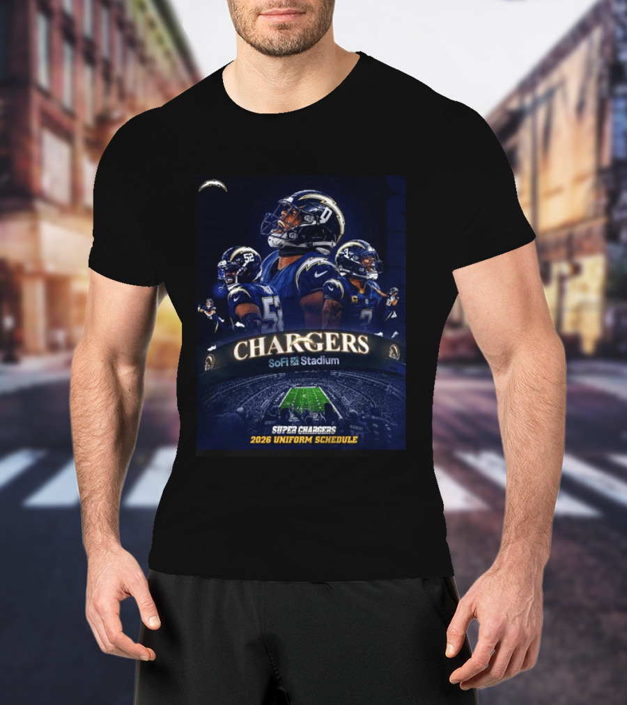 Los Angeles Chargers Super Chargers SoFi Stadium 2026 Uniform Schedule T-Shirt