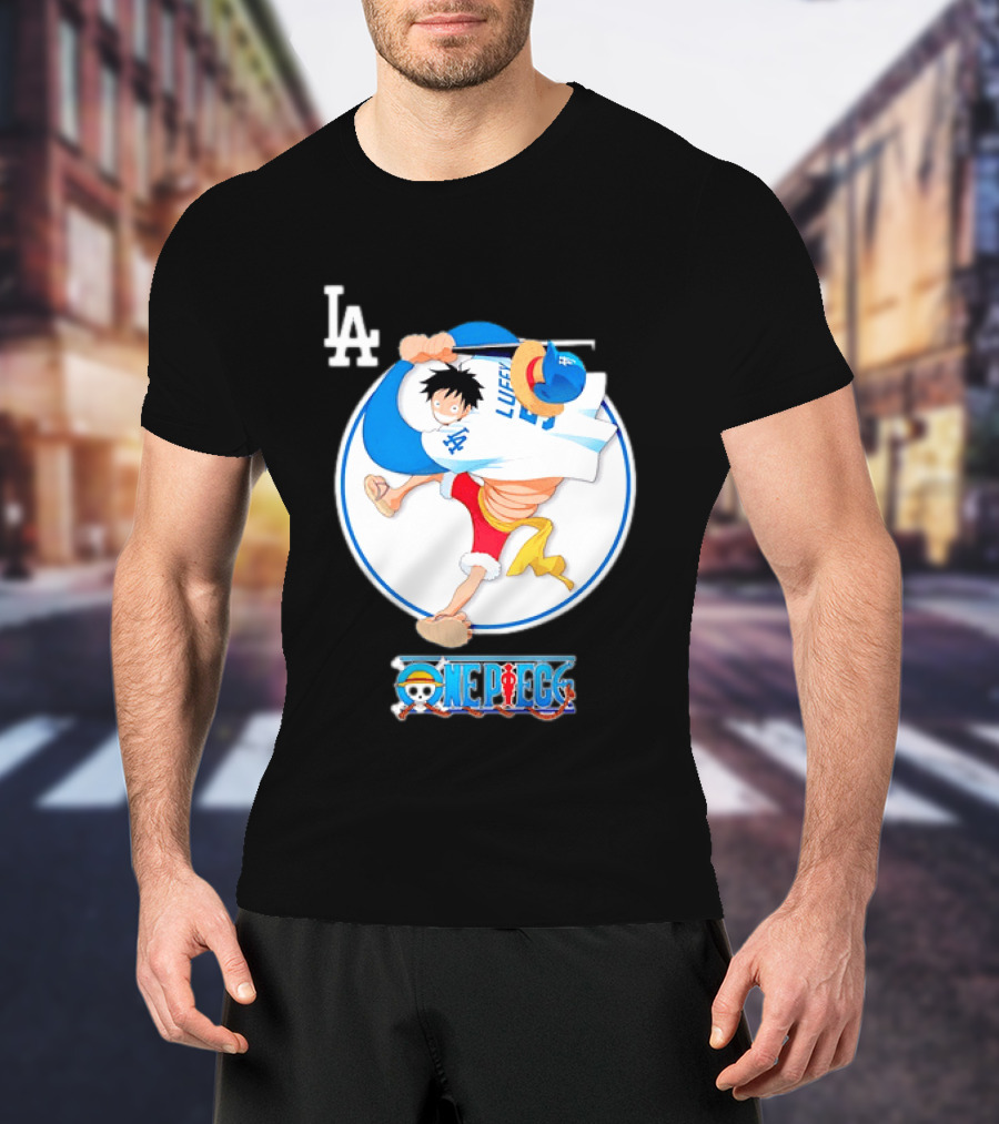Los Angeles Dodgers Monkey D Luffy One Piece Crossover MLB Collaboration T-Shirt