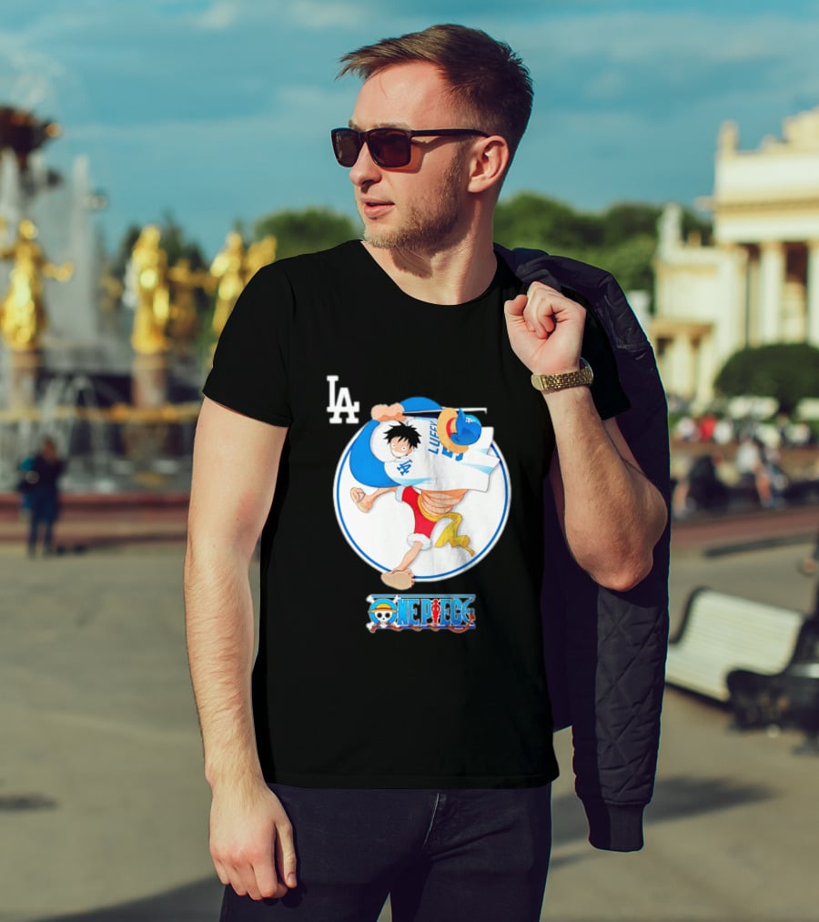 Los Angeles Dodgers Monkey D Luffy One Piece Crossover MLB Collaboration T-Shirt