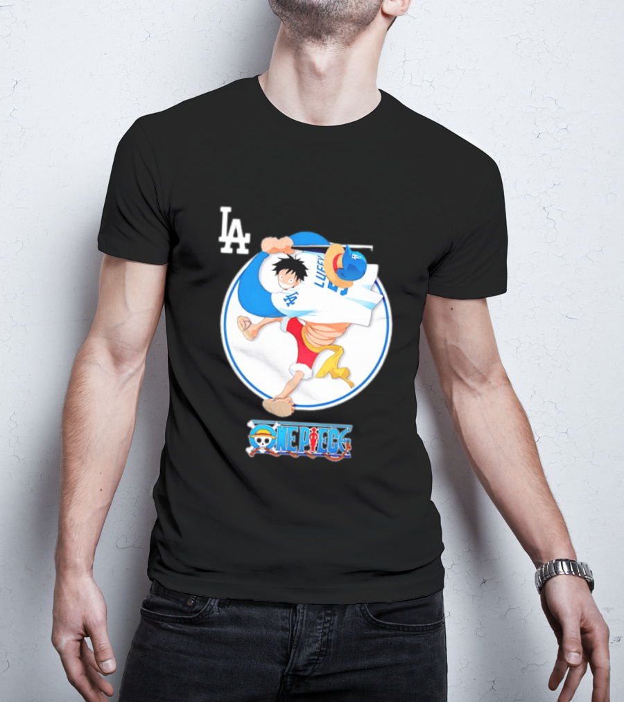 Los Angeles Dodgers Monkey D Luffy One Piece Crossover MLB Collaboration T-Shirt