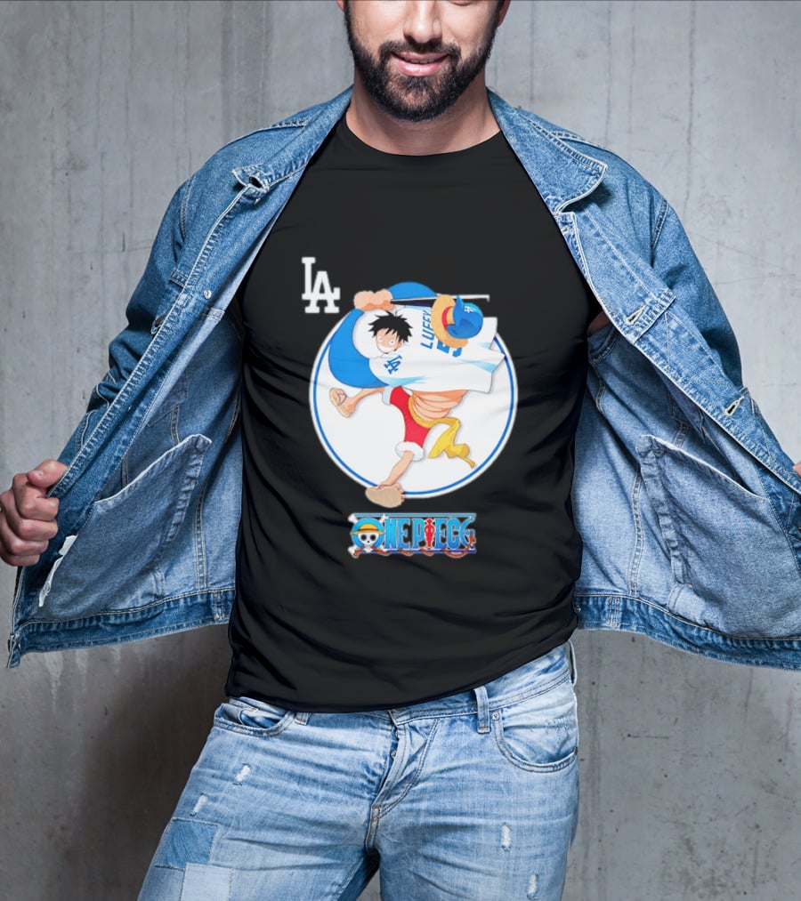 Los Angeles Dodgers Monkey D Luffy One Piece Crossover MLB Collaboration T-Shirt