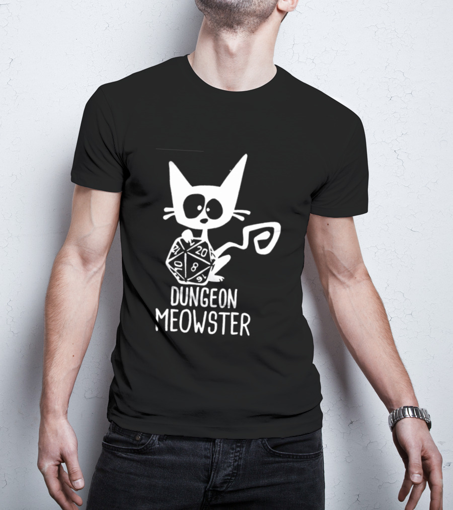 Dungeon Meowster Cat Holding D20 Dice Dungeons And Dragons T-Shirt
