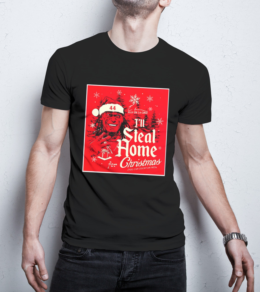 Elly De La Cruz Cincinnati Reds 44 I'll Steal Home For Christmas T-Shirt