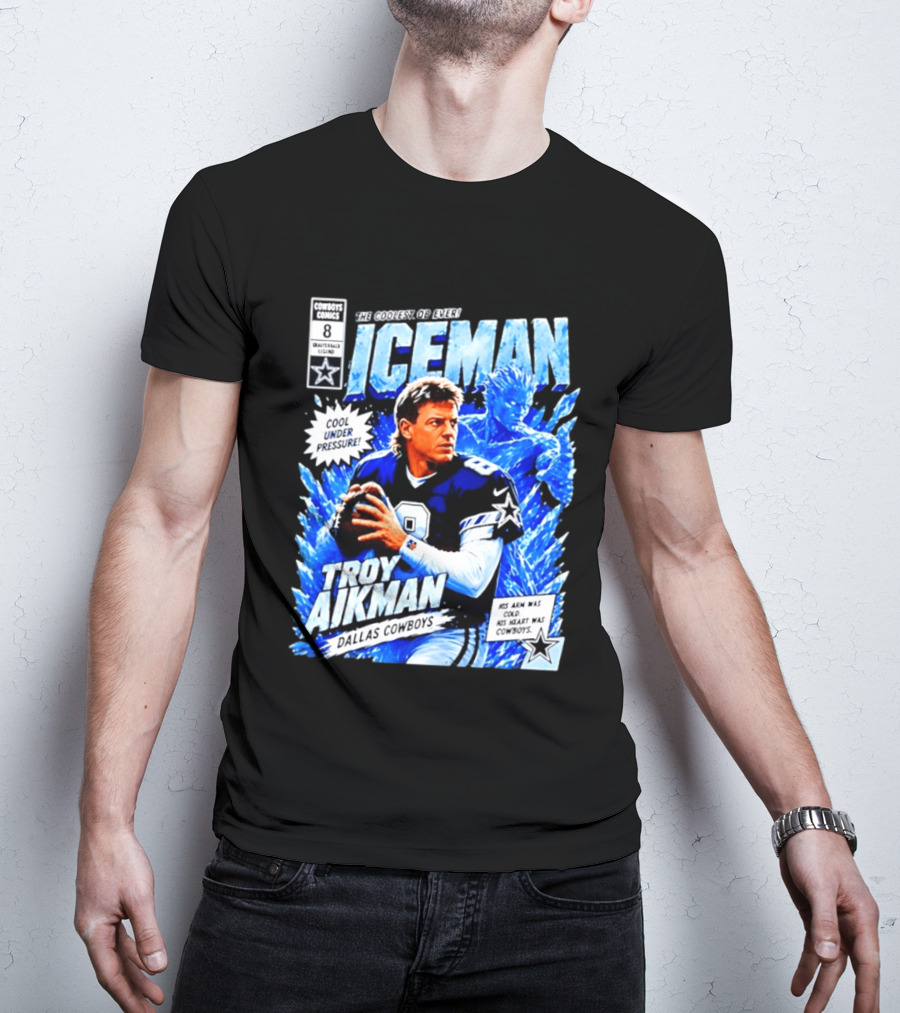 Troy Aikman Dallas Cowboys Comics Iceman Coolest QB Ever T-Shirt