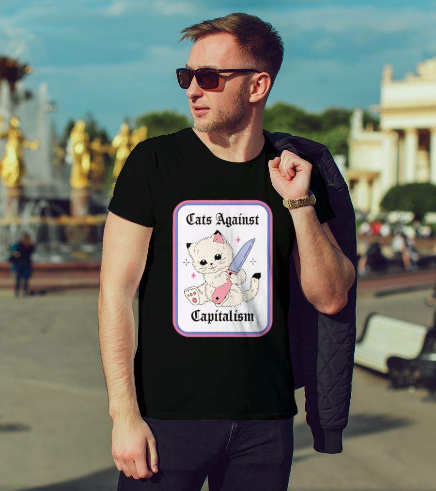 Cats Against Capitalism Cute Cat With Knife T-Shirt
