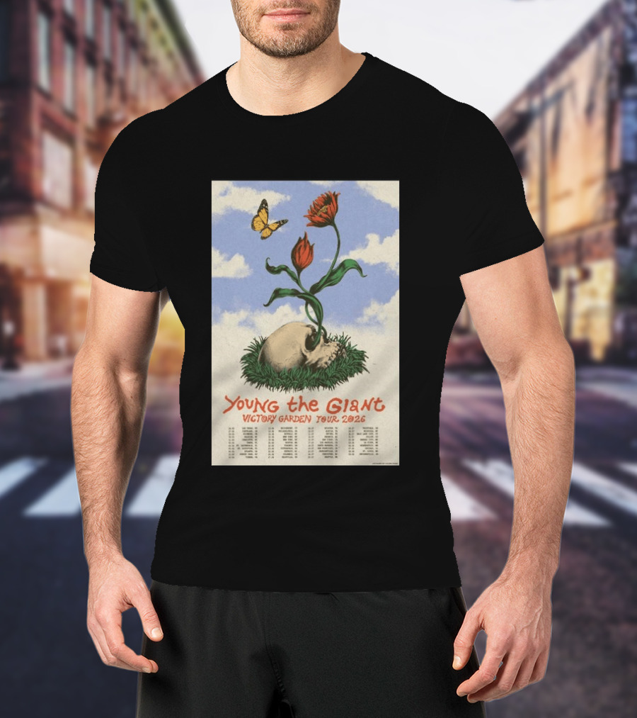 Young The Giant Victory Garden Tour 2026 Skull Flower Butterfly Google Ads Poland Ireland Dates T-Shirt