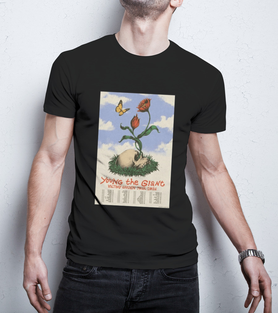 Young The Giant Victory Garden Tour 2026 Skull Flower Butterfly Google Ads Poland Ireland Dates T-Shirt