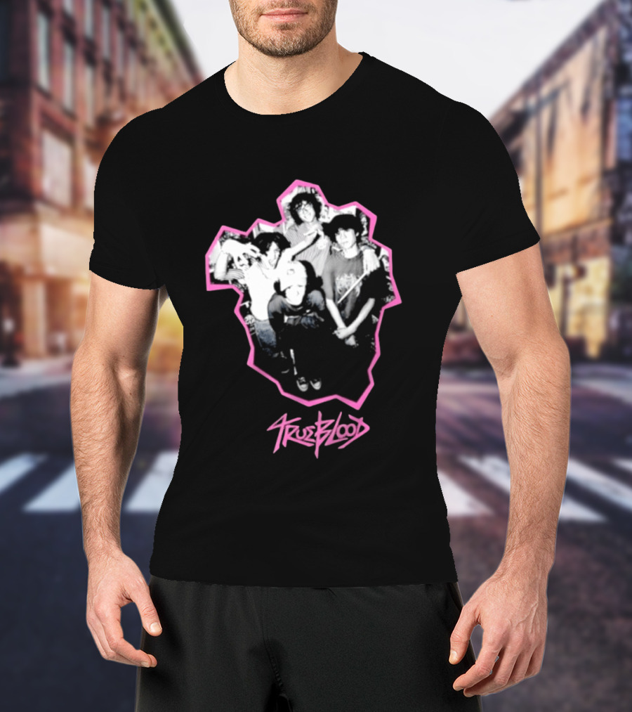 Trueblood Band Vintage Black And White Group Photo With Pink T-Shirt