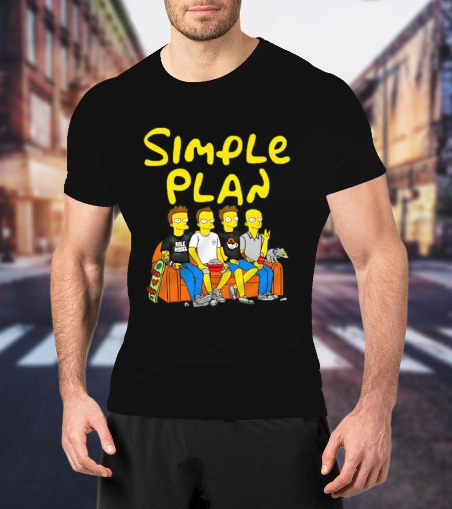 Simple Plan Band Members Cartoon Style On Couch T-Shirt