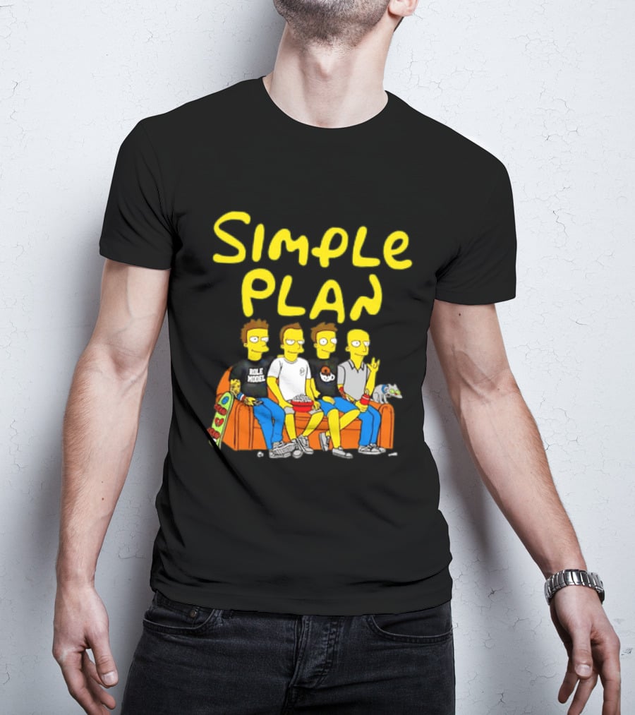 Simple Plan Band Members Cartoon Style On Couch T-Shirt