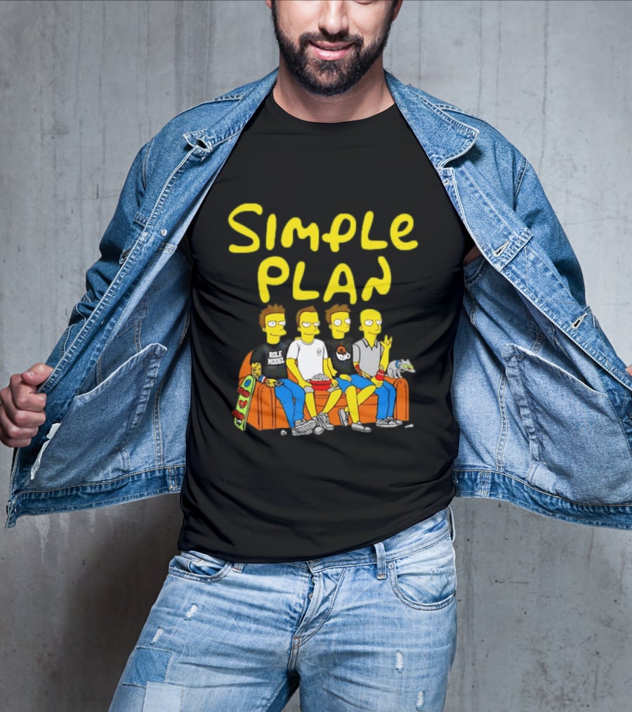 Simple Plan Band Members Cartoon Style On Couch T-Shirt