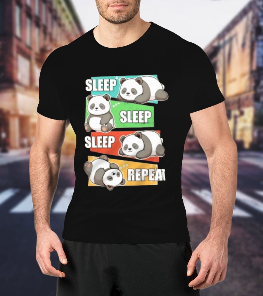 Sleep Sleep Sleep Repeat Panda Cartoon Blocks T-Shirt