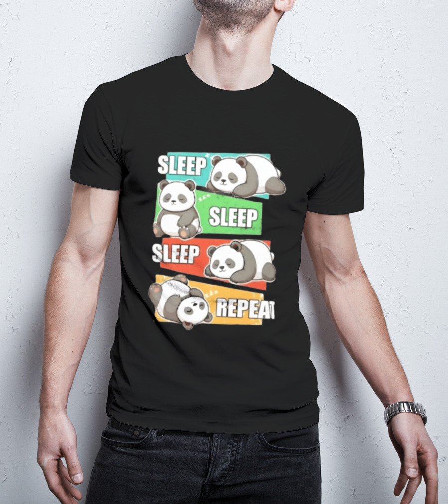 Sleep Sleep Sleep Repeat Panda Cartoon Blocks T-Shirt