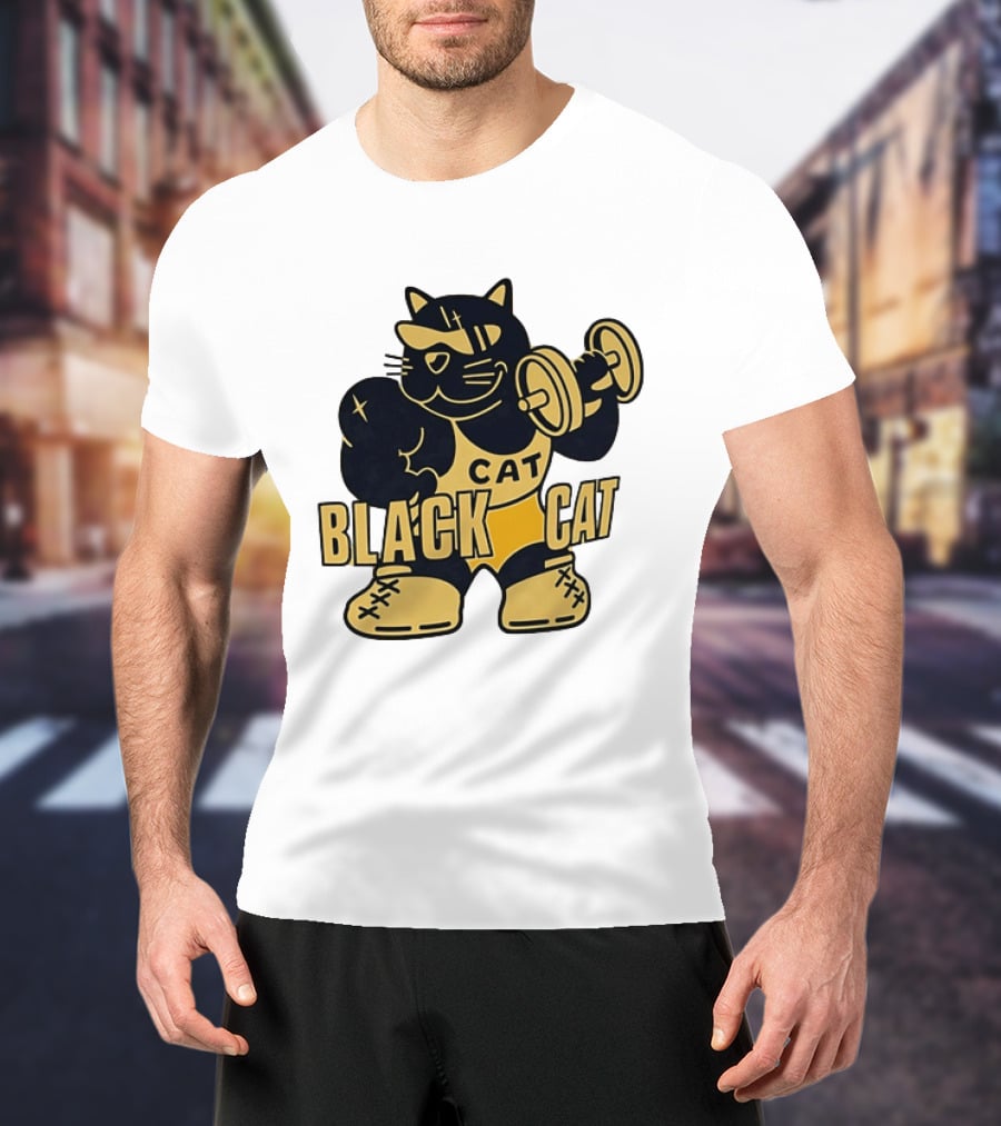 BLACK CAT Lifting Weights Cat Fitness Gym Powerlifting T-Shirt