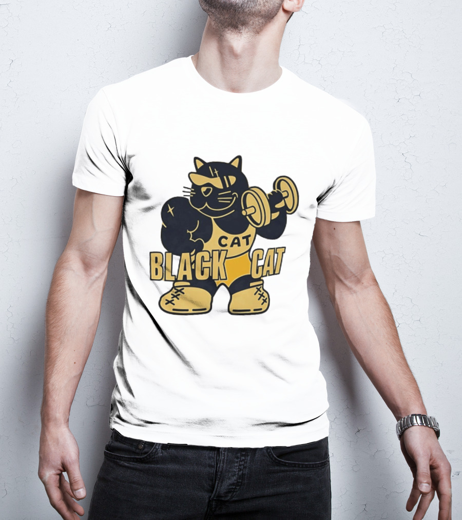 BLACK CAT Lifting Weights Cat Fitness Gym Powerlifting T-Shirt