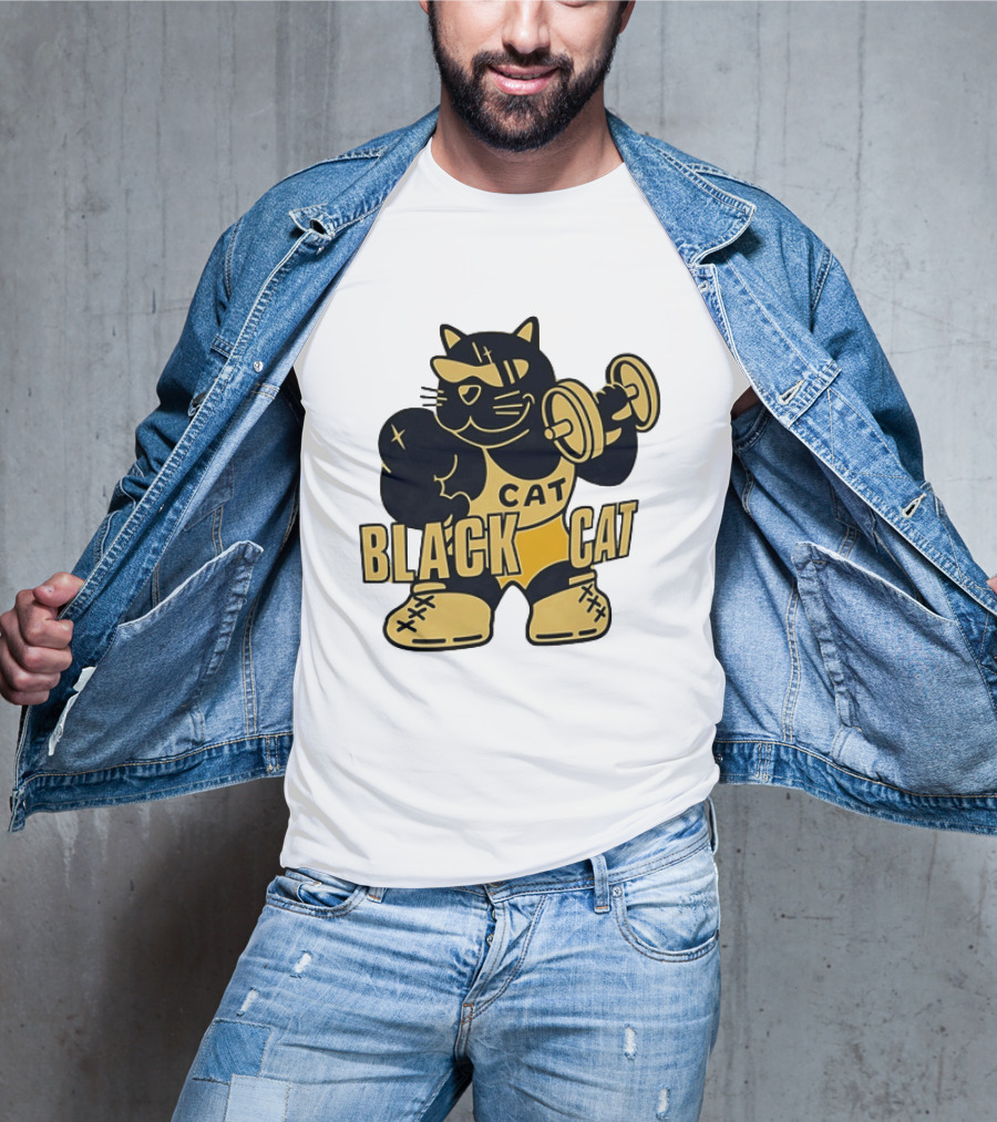 BLACK CAT Lifting Weights Cat Fitness Gym Powerlifting T-Shirt